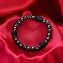 男士熔岩珠手链 舒缓压力 赤铁矿手链 接地疗愈 平静心绪 平衡能量 男士手链 - 黑色 - 查看 6