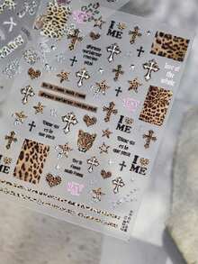 1pc 5D Metal Nail Stickers, Retro Nail Stickers, Leopard Print Nail Stickers, Self-Adhesive Nail Art Stickers, Nail Decoration Sticker Accessories Nails Nail Supplies - 黑與白 - 查看 11