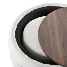 Luxurious 2-Piece Set Of Nesting Stools In Velvet, 4-In-1 Function, Round Storage Footstool With Wooden Shelf, No Assembly Required, Beige (58 Cm X 58 Cm X 38 Cm) - Beige + Velvet + Modern - View 4