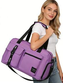 带干湿分离口袋的旅行包，带鞋仓的旅行包，商务旅行、健身、户外活动、学习用品、学生用品、度假用品、带鞋袋的过夜包 - 彩色 - 查看 4