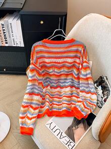 Áo khoác cardigan dài tay kẻ sọc cài một hàng khuy dành cho nữ - Nhiều màu - Xem 2