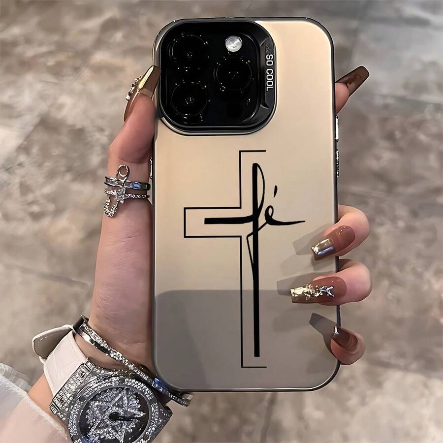 1pc Personalized Cross Pattern Shockproof Protective Phone Case, Suitable For IPhone 17/16 Pro Max/15/14 Plus/13/12/11 - Multicolor - View 1