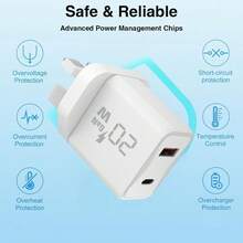 英規插頭 USB 充電器 20W USB-C 電源適配器 GaN 快充牆充頭 C-Type 快充適配器，適用 /Android 手機、行動電話、相機、MP3 及更多電子設備 - 查看 5