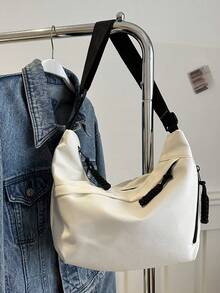 Túi đeo vai chống thấm nước bằng nylon màu trơn thời trang, kiểu dáng tối giản thường ngày dành cho sinh viên, với quai đeo rộng, thiết kế nhiều khóa kéo, phù hợp cho sinh viên, đi mua sắm và sử dụng hàng ngày. - trắng - Xem 9