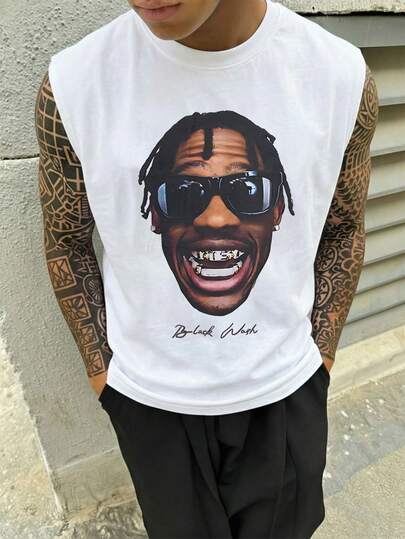  FRACTYR 男士夏季休闲街头风宽松印花圆领无袖背心