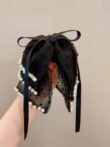 1个女士多层珍珠蝴蝶结发夹，半扎发，马尾辫，抓夹，发饰 - 彩色 - 查看 10