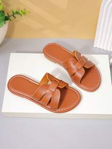 Dép lê dệt giả da màu nâu cho bé gái, kiểu dáng retro hở mũi, giày hè thường ngày cho trẻ em. - trái cam - Xem 4