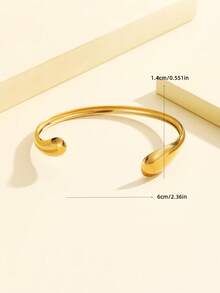 1pc Elegant Vintage Coin Style Thick Heavy Metal Smooth Open Bangle Bracelet, Stainless Steel 18K Gold Plated Geometric Wave Design Dress Accessory, Daily Wear - Geometry - View 2