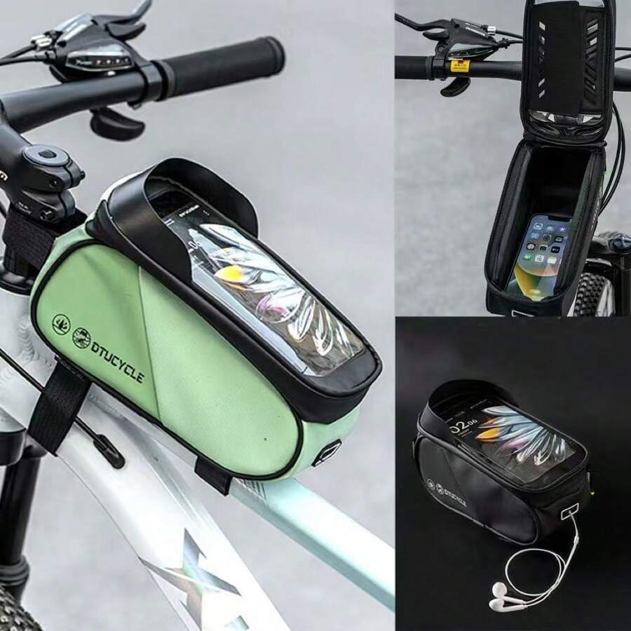 1 pieza Nueva Bolsa para Tubo Superior de Bicicleta, Bolsa para Sillín Impermeable de Doble Tono con Soporte para Teléfono Táctil, Paquete de Almacenamiento para Ciclismo - Multicolor - Ver 1