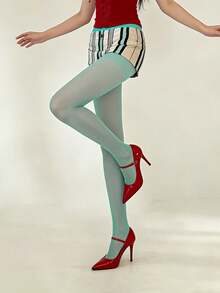 1 Pair Women's Spring & Summer Mint Green Sheer Pantyhose, High Elastic Thin Stockings, Retro Y2K Style Nylon Tights For Streetwear & Festival Looks - Multicolor - View 3