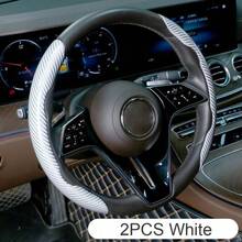 2 piezas Cubierta de volante de fibra de carbono brillante, transpirable y antideslizante, diseño delgado, ajuste , adecuado para todas las estaciones, unicolor con patrón a rayas, cubierta de volante universal para automóvil - Multicolor - Ver 13