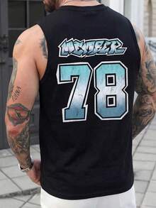 Fractyr Men's Loose Black Sleeveless Tank Top | Gradient Digit 78 Print | Street Style Essential - Black - View 3