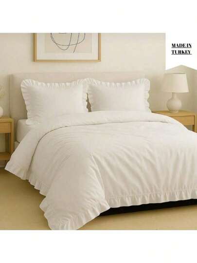 Ruffled 2–3 PiecesDuvet Cover Set (No Sheet) – 100% Cotton – 200x220 Cm Duvet Cover & Two 50x70 Cm Pillowcases / 135x200 Cm Duvet Cover & 50x70 Cm Pillowcase – Soft, Elegant And Breathable Bedding – Made In Turkey