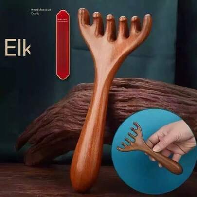 2pcs Deer Horn Comb, 6-Prong Dual-Use Massage Comb For Scalp Acupressure, Massage, Hair Therapy, Gua Sha