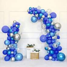 35pcs Set Of 10inch/12inch Navy Blue, Metallic Light Blue, Metallic Dark Blue, Silver Sequin, Silver Latex Balloons, Suitable For Valentine's Day, Birthday, Wedding, Bridal Shower, New Year Decoration, Balloon Party, Autumn Decor, Retirement Party, Bachelor Party, Balloon Decoration, Photo Backdrop, Various Indoor And Outdoor Decoration - View 6
