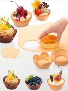 1pc/2pcs Flower-Shaped Pastry Mold And Tart Press Set, Creative Cake Cup Press Mold For Home And Camping, Cookie Mold, Rice Ball Mold, Donut Mold, Suitable For Baking Tarts, Cookies And Biscuits Cutting, Kitchen Tools And Accessories, Baking Tools, Suitable For Daily Use, Kitchen, Restaurant, Party, Wedding, Birthday Party, Housewarming, Christmas, Halloween, Camping Picnic And Other Occasions - Yellow - View 6