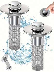 Set 2 buc dop de scurgere pentru chiuvetă din oțel inoxidabil, filtru dublu strat pentru a preveni resturile și mirosurile, filtru detașabil din plasă antirugină, potrivit pentru cadă, tavă de duș și chiuvetă de bucătărie, instalare și curățare ușoară, sita pentru chiuvetă de bucătărie metalică la modă. - Dop de golire pop-up - Vizualizare 10