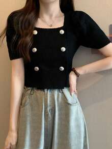 Women Knit Tops - Black - View 4