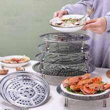 Stainless Steel Steaming Rack Household Steaming Tray Steamer Stand Steaming Basket Rack Water-Isolating Steaming Gadget High Feet Thickened Steaming Sheet Steamer Drawer - View 2