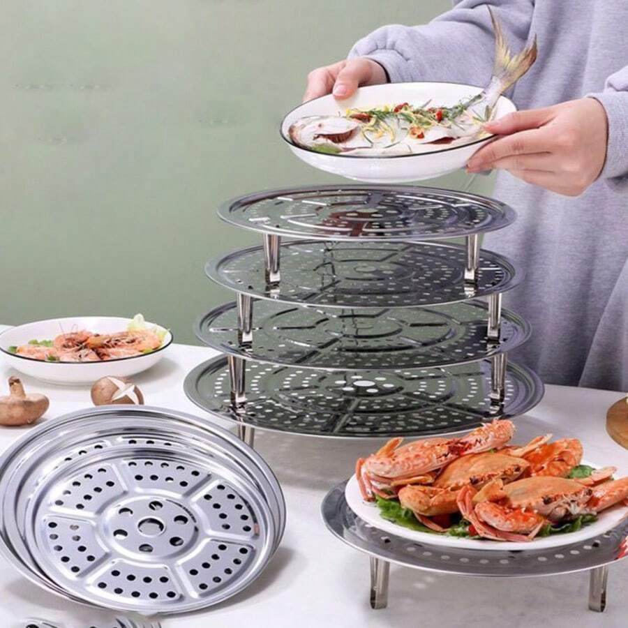 Stainless Steel Steaming Rack Household Steaming Tray Steamer Stand Steaming Basket Rack Water-Isolating Steaming Gadget High Feet Thickened Steaming Sheet Steamer Drawer