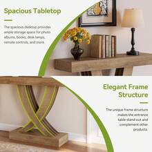 LITTLE TREE 110cm Rustic Brown Console Table X-Frame Narrow Hallway Table Industrial Farmhouse Sofa Table - Brown - View 6