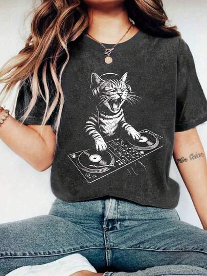 女士休闲短袖圆领加大码T恤