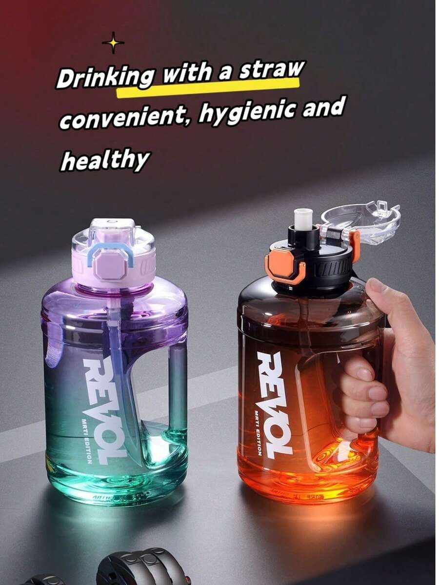 54盎司大容量便携式运动水壶，带提手，防漏水桶带吸管，适合健身房锻炼、户外旅行、露营、徒步等。