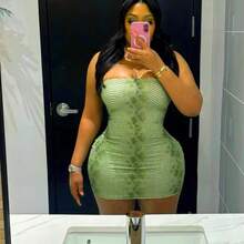 Fashionable New Green Snake Patterned Strapless Short Skirt With Cinched Waist For Slimming, Spicy Girl Style, Women's Sexy Hip Hugging Dress - màu xanh lá - Xem 8