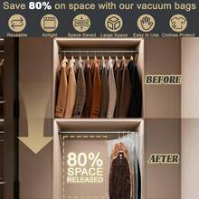 6 Pack Hanging Vacuum Storage Bags, Large Hanging Space Saver Bags, Hanging Storage Bags For Clothes, Vacuum Sealed For Suits, Dress, Jackets, Closet Organizer For Moving Supplies - US A Type Plug(110-127V) - View 3