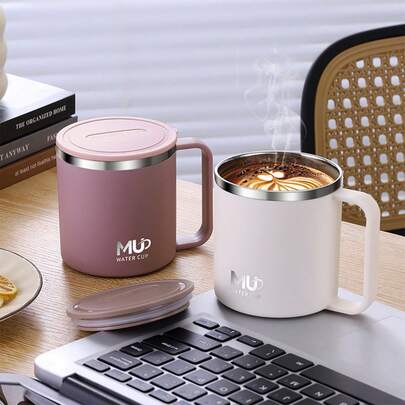 1 cốc cà phê bằng thép không gỉ 304 dung tích 400ml có nắp và tay cầm, cốc giữ nhiệt hai lớp, cốc uống nước di động chống rò rỉ và chống bỏng, cốc trà sữa cà phê tái sử dụng chịu được nhiệt và lạnh, đồ dùng nhà bếp, thích hợp cho học sinh và người lớn sử dụng tại nhà, trường học, ký túc xá, văn phòng, cắm trại ngoài trời, dã ngoại, du lịch, mang đi học.