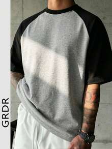 Áo thun nam GRDR tay ngắn cổ tròn phối màu raglan phong cách retro Mỹ, thoải mái và thời trang, thích hợp mặc mùa hè. - Xám - Xem 1