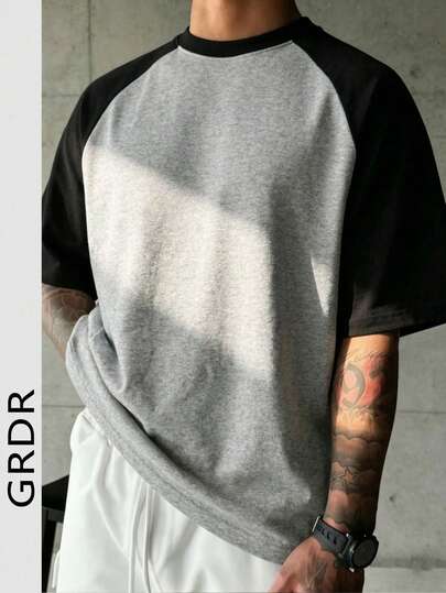  GRDR Men's Summer Raglan Colorblock Casual Retro American Style Round Neck Short Sleeve T-Shirt, Comfortable & Fashionable