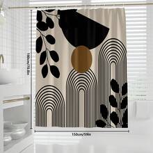 1pc/4pcs Line Patchwork Abstract Pattern Multifunctional Waterproof Bathroom Shower Curtain With 12 Hooks, Anti-Slip Bath Mat, U-Shape Toilet Mat And Round Toilet Seat Cover, Bathroom Set For All Occasions Home Bathroom Decor Fall Decor Bathroom Accessories Back To School - Multicolor - View 13