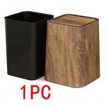 1pc 12L Retro Square Wooden Texture Trash Can - Round Wooden Texture Garbage Bin - Plastic Lid Open Trash Can For Home And Office, Office Waste Bin, Modern Cleanliness. Ramadan Eid Al-Fitr Special Offer - Multiple Styles - View 12