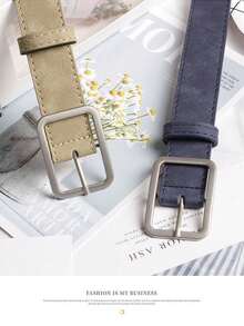 1pc Unisex Fashion Metal Buckle Belt, Minimalist Versatile Belt, Casual Jeans Belt, Business & Leisure Belt - Khaki - View 4