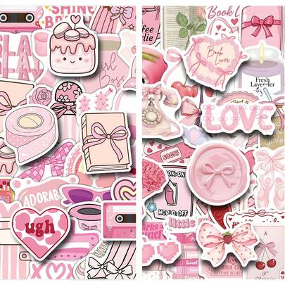 100pcs Cute Pink Book Doodle Stickers, Decorative Stickers For Water Bottles, Creative Stationery Stickers