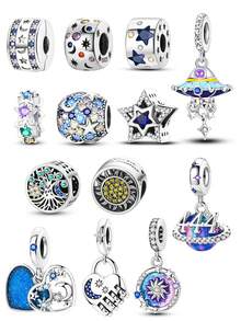 Silver Plated Charms For Bracelets Star Moon Sun Heart Lock Pendant DIY Jewelry Necklace Gift - Silver - View 1