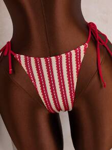 Bộ bikini tam giác buộc dây cổ 3 mảnh kèm áo khoác ngoài – Họa tiết sọc đan móc, chi tiết khóa mây, quần buộc dây bên hông, bộ đồ bơi ba mảnh gợi cảm dành cho nữ, thích hợp cho kỳ nghỉ biển, tiệc bể bơi, đồ bơi mùa hè. - Nhiều màu - Xem 6