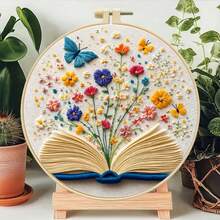 [Vintage Book & Floral] Round Embroidery DIY Kit, Artistic Book + Fresh Flower Pattern, Beginner Handmade Cross Stitch Set Includes Embroidery Hoop, Thread, Suitable For Home Wall Decor - Multicolor - View 8