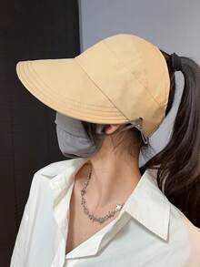 1pc Women's Breathable Foldable Sun Hat, Wide Brim, UV Protection, Open-Top Peaked Cap, Suitable For Ponytail - A - View 11