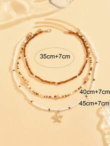 2pcs Handmade Beaded Bohemian Style Necklace Set With Large Starfish Pendant, Fashionable Versatile Choker Necklace, Suitable For Daily Wear, Travel And Party - Multicolor - View 4