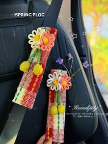 Cute Daisy Car Seat Belt Cover - Boho Woven Shoulder Pad, Flower Decor Seatbelt Strap Cover For Women, Aesthetic Car Interior Accessories - Various - View 11