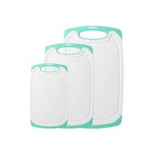 Juego de tablas de cortar de cocina sin BPA juego de 3 piezas con asas de fácil agarre y parte inferior antideslizante para cortar frutas verduras pescado y carne verde - verde - Ver 8