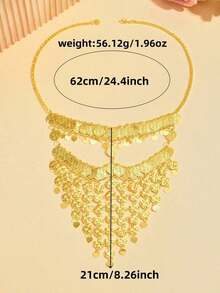 1pc Luxury Arabic Bride Gold-Plated Face Chain With Text & Heart Pattern, Bridal Accessory Algerian Women - 均碼 - 查看 3