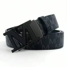 1pc 2024 Autumn/Winter New Lightweight Business Belt, M Letter Alloy Automatic Buckle Leather Belt, High-Quality Letter Belt, Business & Casual Waist Belt, Fashionable Versatile Pants Belt, Minimalist Men's Leather Belt - Multicolor - View 5