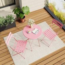 Juego de bistro plegable para exterior - 3 piezas con mesa y 2 sillas | marco de metal premium para balcón - Rosa - Ver 8