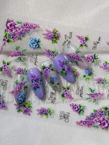 Nail Art Sticker With Purple Lilac Flower Clusters As The Main Element, Accented With A Few Blue-Purple Flowers And Fresh Green Leaves, Paired With A Gentle, Healing English Phrase. The Overall Color Tone Is Soft And Elegant, Exuding A Tranquil And Romantic Spring Vibe. The Style Is Intellectual, Gentle And Poetic, Highly Suitable For Those Who Love Spring Ambiance, Pursue Delicate Emotional Expression And Healing Aesthetics. - Multicolor - View 6