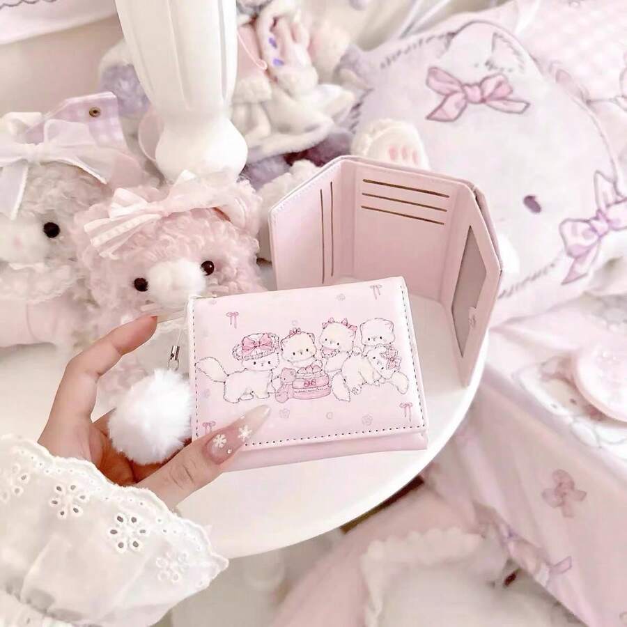 原创设计三折钱包，可爱猫咪系列，小巧却容量充足，多卡位三折零钱包，女士钱包，零钱包，卡包，银行卡零钱包，折叠大容量拉链钱包，手提女士包，生日/情人节礼物