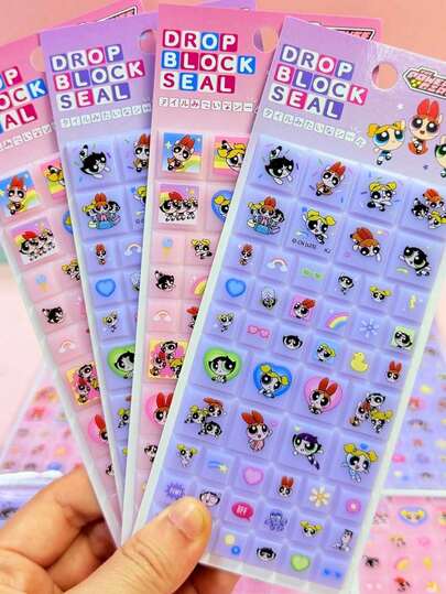 THE POWERPUFF GIRLS 3D Crystal Embossed Square Stickers Children's Girls' Gifts, Removable & Reusable, No Trace Left, Random Color Variation