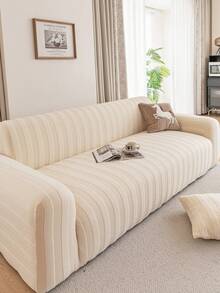 1 buah Sarung Sofa Jacquard Mewah, Pelindung Sofa Warna Polos, Ramah Hewan Peliharaan, Anti Selip, Anti Kotor, Anti Gores, Cocok untuk Semua Musim, Elastis dan Dapat Dicuci dengan Mesin, Cocok untuk Sofa 1/2/3/4 Dudukan - Krem - View 6
